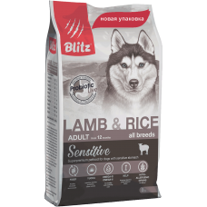 BLITZ ADULT LAMB & RICE корм для взрослых собак всех пород  с ягнёнком и рисом 15кг